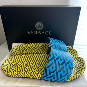 Versace La Greca Design Men’s Monogram Pool Slides Beach Sandals EU 45